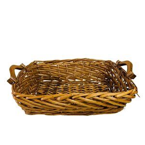 Grapevine Wicker Flower Market Basket Decorative MCM Wooden Handles Farmhouse